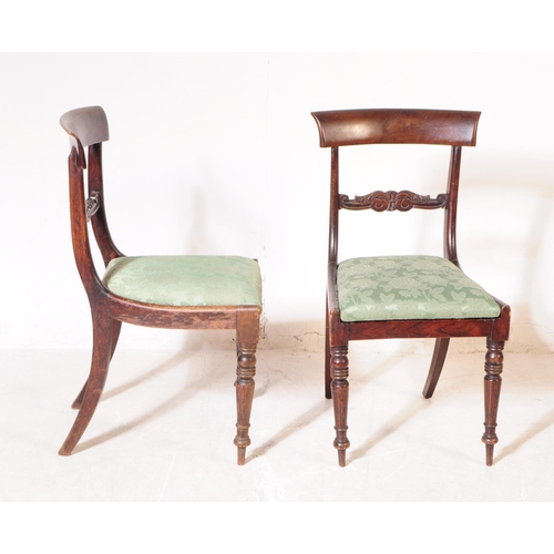 1082 - A set of four 19th century William IV era mahogany bar back dining chairs. The chairs having curved ... 