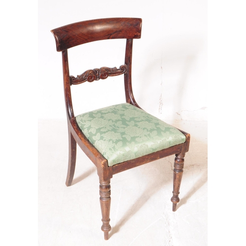 1082 - A set of four 19th century William IV era mahogany bar back dining chairs. The chairs having curved ... 