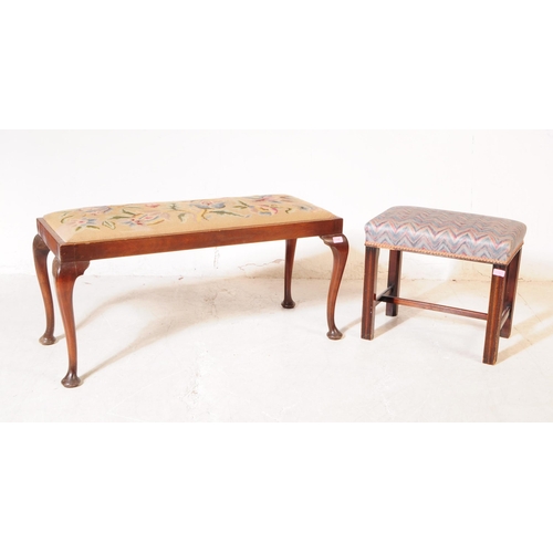 1084 - A 1930s 20th century piano duet needlepoint upholstered footstool with another. The larger footstool... 