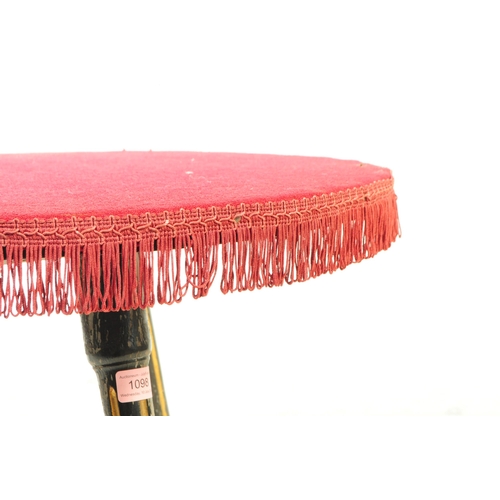 1098 - A 19th century Victorian Aesthetic period gypsy side table having a circular top with red velvet and... 