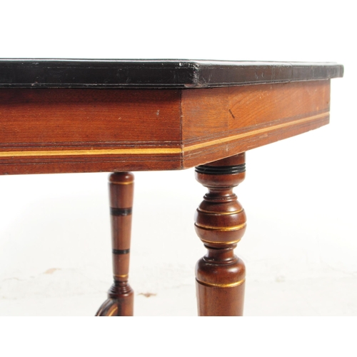 1111 - A 19th century Victorian Aesthetic era mahogany and ebonised wood octagonal centrepiece table. The t... 