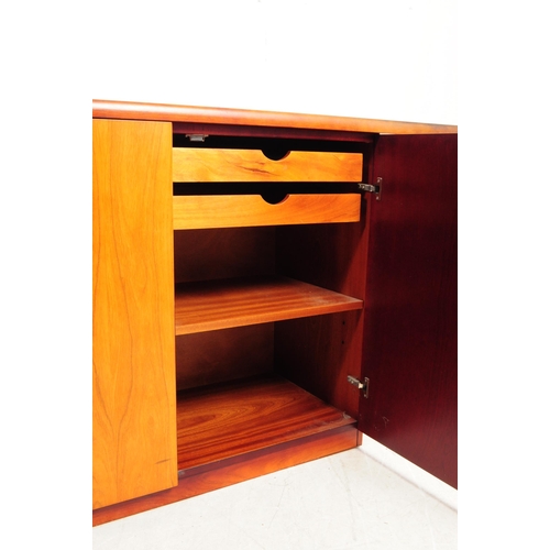 575 - Contemporary modern design - teak wood sideboard credenza with flared top over a series of three cup... 