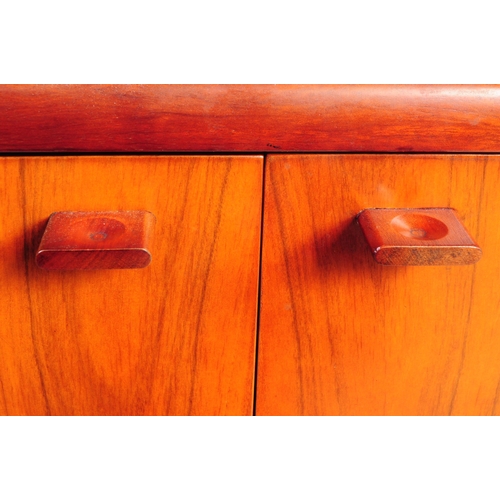 575 - Contemporary modern design - teak wood sideboard credenza with flared top over a series of three cup... 