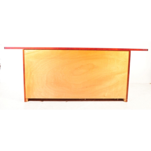 575 - Contemporary modern design - teak wood sideboard credenza with flared top over a series of three cup... 