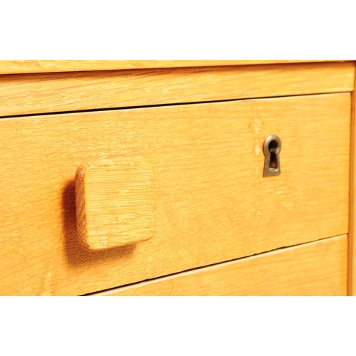 576 - Domino Mobler - Mid-century teak wood desk being raised on squared legs with floating pedestal drawe... 