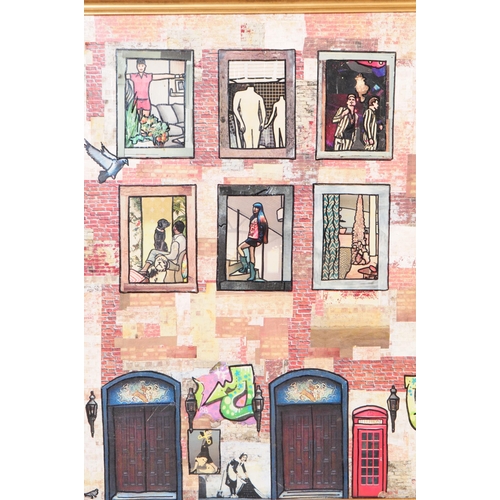 620 - A contemporary street art / graffiti print picture. Depicting wall scene with framed pictures with b... 