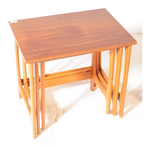 632 - British Modern Design - Two mid century teak nest of tables. Similar style, quadrille type legs with... 