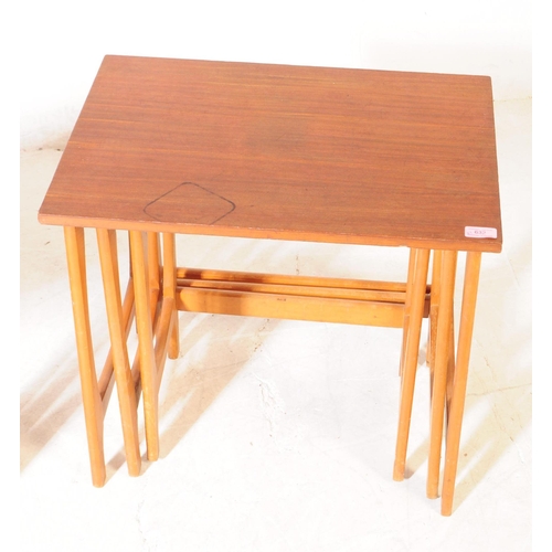 632 - British Modern Design - Two mid century teak nest of tables. Similar style, quadrille type legs with... 