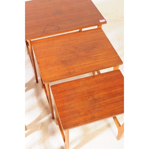 632 - British Modern Design - Two mid century teak nest of tables. Similar style, quadrille type legs with... 