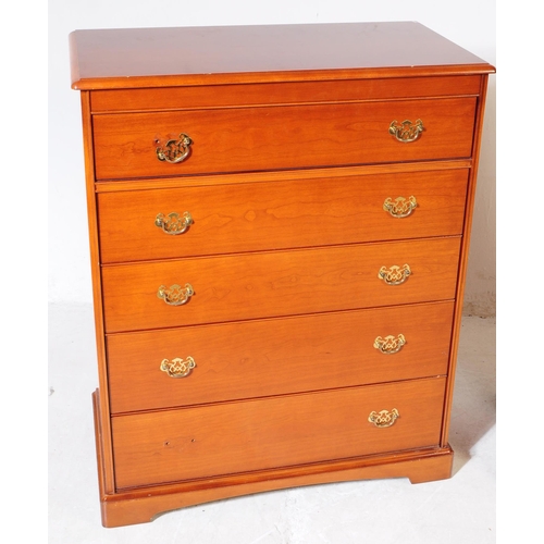 656 - Stag Furniture - A mid 20th Century stag chest of drawers having five bank of drawers, raised on pli... 