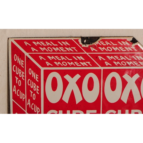 693 - Oxo Cube - A vintage 20th century Oxo cube beef stock enamelled sign. In the form of the Oxo cube in... 