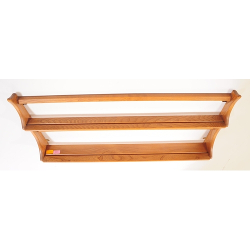 696 - Ercol - Model 268 - A retro mid 20th century 1960s elm two tier hanging plate rack / display book sh... 