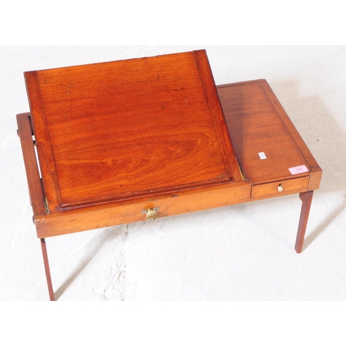 800 - 19th Victorian mahogany campaign folding desktop writing / reading table slope. Having small drawer ... 