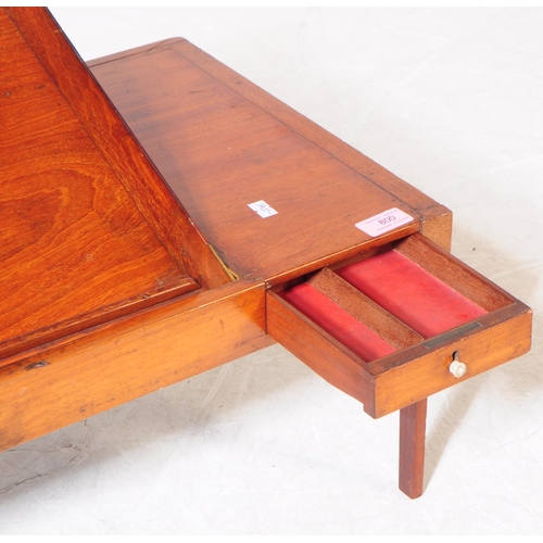 800 - 19th Victorian mahogany campaign folding desktop writing / reading table slope. Having small drawer ... 