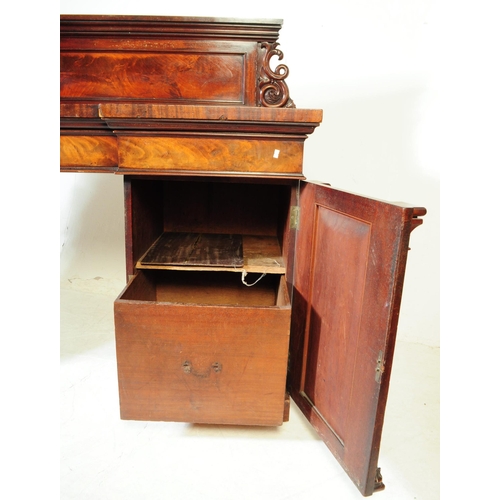 810 - A early 19th century solid flame mahogany inverted breakfront twin pedestal sideboard. With large ga... 