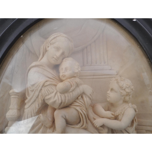 841 - The Virgin in the Chair - A 19th Century pipeclay relief plaque depicting religious scene of Mary ho... 