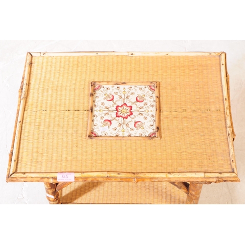 843 - A late 19th century Victorian Aesthetics movement bamboo and tile side table. The table raised on fo... 