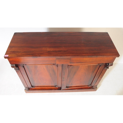 855 - A 19th century Victorian rosewood veneered chiffonier sideboard. Raised on a plinth base, with twin ... 