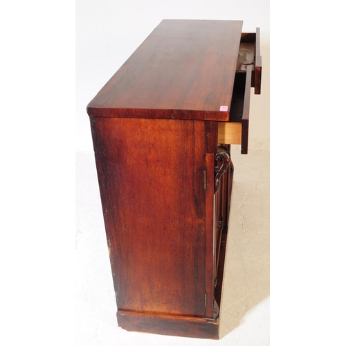 855 - A 19th century Victorian rosewood veneered chiffonier sideboard. Raised on a plinth base, with twin ... 