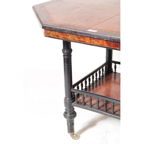 857 - A 19th century Victorian aesthetic movement octagonal occasional centre penny table. Having inlaid b... 