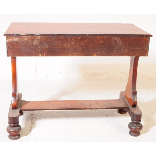 865 - A 19th century George III mahogany hall / writing table. Rectangular form with trestle supports term... 