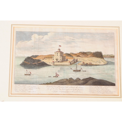 879 - A collection of three late 18th century colour engraved building / castle pictures. Kingston Lacy th... 