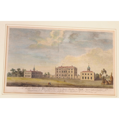 879 - A collection of three late 18th century colour engraved building / castle pictures. Kingston Lacy th... 