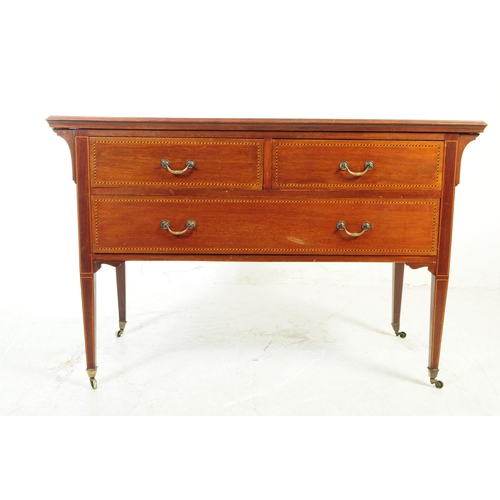 881 - Edwardian circa 1900s satinwood inlaid sideboard / chest of drawers. Rectangular form with flared to... 