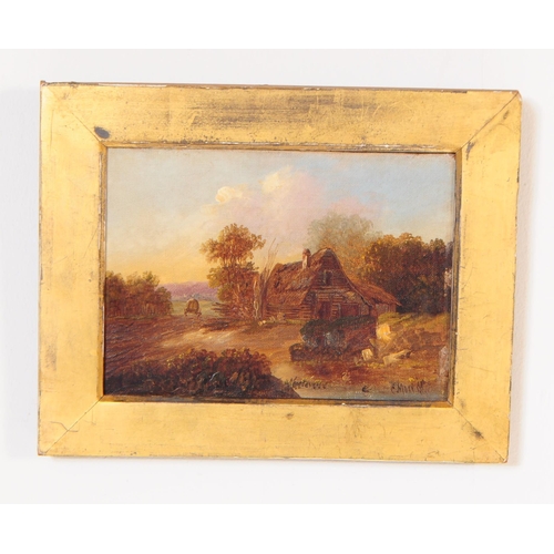 894 - A Victorian 19th century oil on canvas painting. Small proportion of country farm scene. Signature E... 