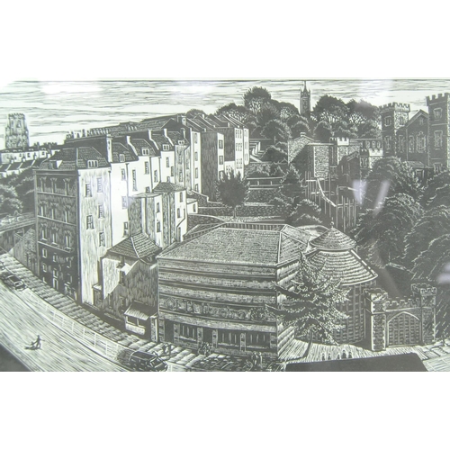 915 - Trevor Haddrell (British b. 1945)
 Jacob's Wells Rd / Corn Street Bristol
 Two linocuts / wood engra... 