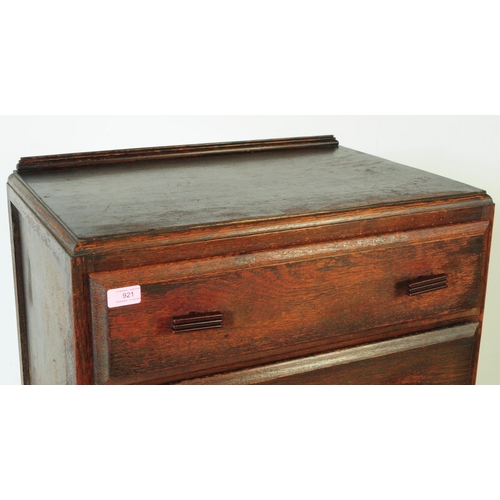 921 - A vintage mid 20th century circa 1940s Art Deco oak pedestal chest of drawers. Having a bank of six ... 