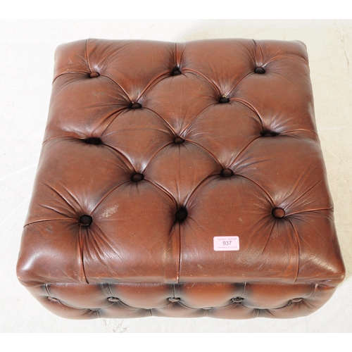 937 - Chesterfield style - A 20th century brown leather chesterfield manner ottoman footstool. The footsto... 