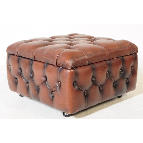 937 - Chesterfield style - A 20th century brown leather chesterfield manner ottoman footstool. The footsto... 