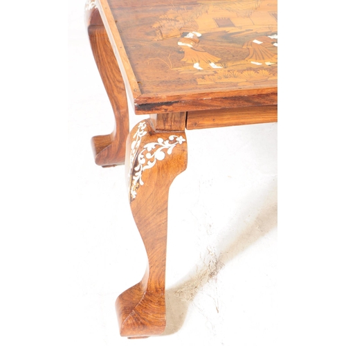 943 - A 20th century Indian bone inlaid coffee / side table. The table raised on short cabriole legs, with... 