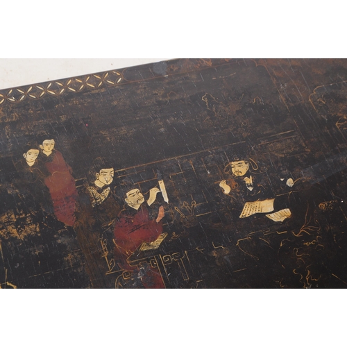 944 - A 20th century Chinese low inlaid ebonised black lacquered chinoiserie coffee / tea table. The table... 