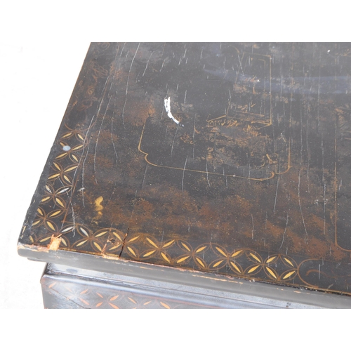 944 - A 20th century Chinese low inlaid ebonised black lacquered chinoiserie coffee / tea table. The table... 