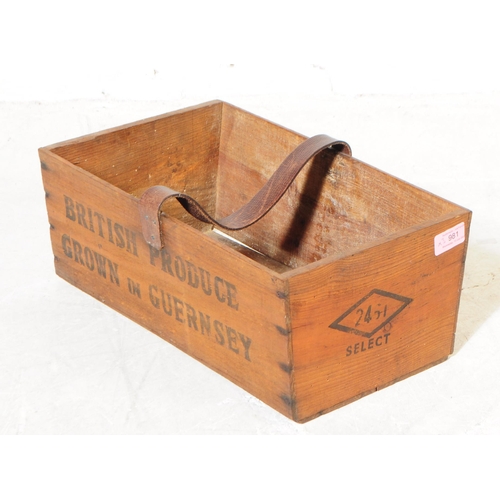 981 - A collection of three vintage wooden trugs, with leather handles, rectangular form with one stamped ... 