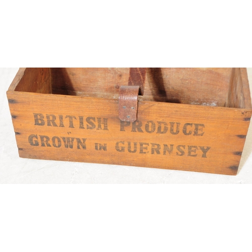 981 - A collection of three vintage wooden trugs, with leather handles, rectangular form with one stamped ... 