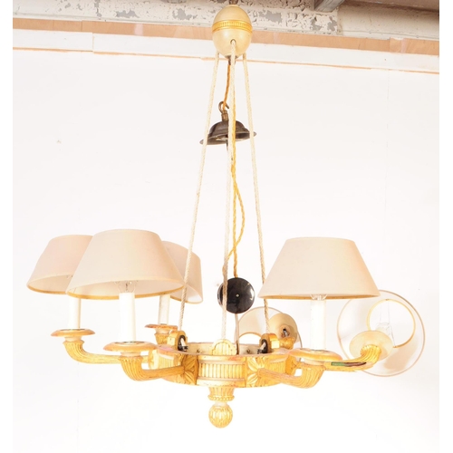 999 - A 20th century French Louis XVI revival six arm chandelier alongside a gesso side table lamp. The ch... 