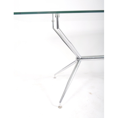 605 - British Modern Design - A large retro 20th century glass & chrome dining table. The table having a r... 