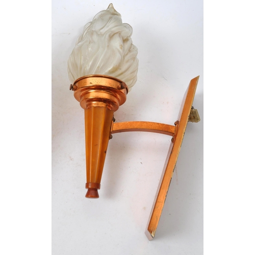 1036 - A set of early 20th century circa 1930s Olympic Art Deco flambe wall lights. The lights having taper... 