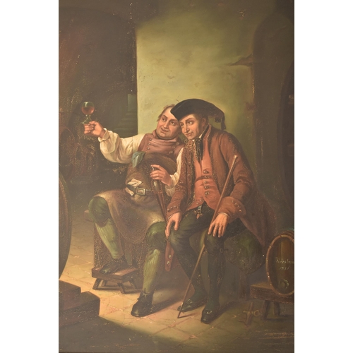 907 - After Dutch Old Masters - A Continental 19th century oil on canvas genre painting. The painting depi... 