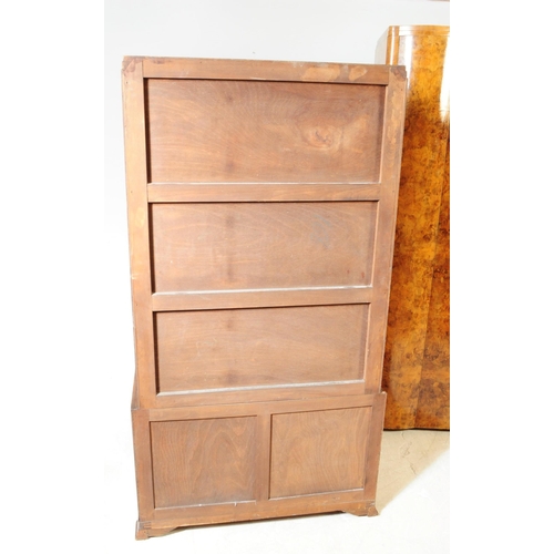 969 - Two 1930s Art Deco burr walnut wardrobe with tallboy. Having twin doors with bakelite and lucite han... 