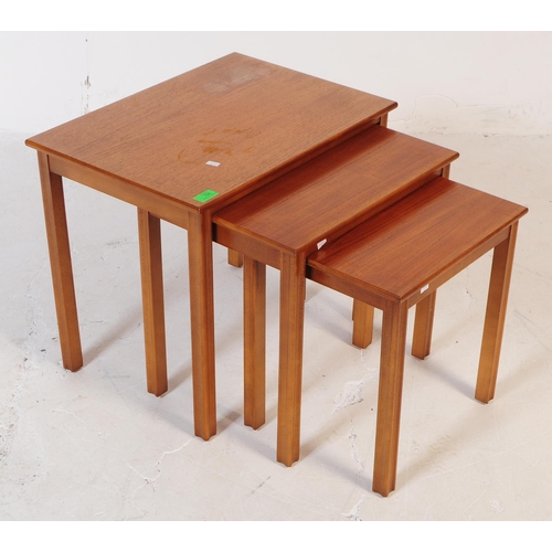 612 - British Modern Design - Retro mid 20th century teak nest of table. Rectangular form with tapering sq... 