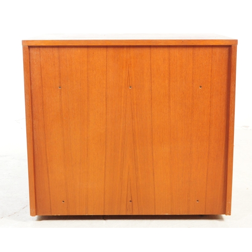 731 - British Modern Design - A mid 20th century circa 1960s teak music vinyl record cabinet having twin d... 