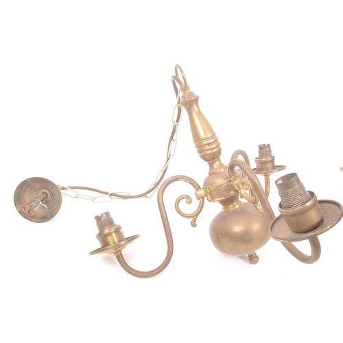 965 - Pair of vintage 20th century brass Dutch manner 3 arm chandelier. Together with a White Star wall la... 