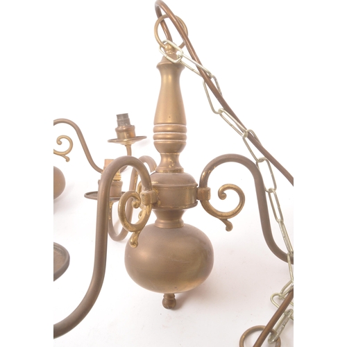 965 - Pair of vintage 20th century brass Dutch manner 3 arm chandelier. Together with a White Star wall la... 