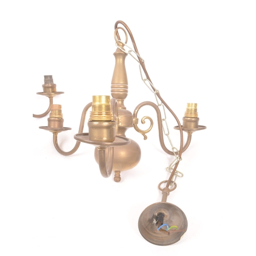 965 - Pair of vintage 20th century brass Dutch manner 3 arm chandelier. Together with a White Star wall la... 