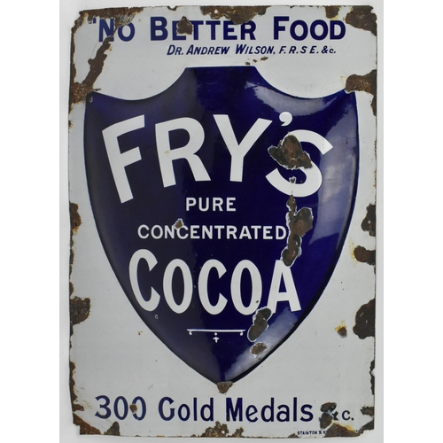 110 - Fry's Cocoa - an early 20th century 1910 Fry's Cocoa porcelain enamel advertising shop sign. The sig... 