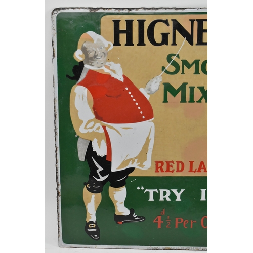 20 - Hignett's Smoking Mixture - a vintage early 20th century Hignett's Smoking Mixture porcelain enamel ... 